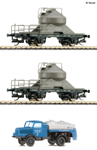 Set of 2 Quartz sand cars Leuna with tank truck IFA H3A<br /><a href='images/pictures/Tillig/01559.jpg' target='_blank'>Full size image</a>